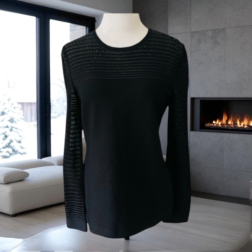 New! ST. JOHN BLACK EMBELLISHED SWEATER SIZE LARGE